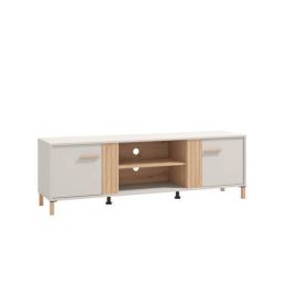 Mueble Mesa TV en Melamina Color Cashmere y Roble Artisan con 2 Puertas - Medidas 163,5x40x52 cm