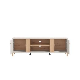 Mueble Mesa TV en Melamina Color Cashmere y Roble Artisan con 2 Puertas - Medidas 163,5x40x52 cm