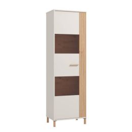 Vitrina Alta en Melamina Color Cashmere y Roble Artisan con 1 Puerta Acristalada - Medidas 59,5x40x192,5 cm