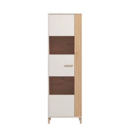 Vitrina Alta en Melamina Color Cashmere y Roble Artisan con 1 Puerta Acristalada - Medidas 59,5x40x192,5 cm