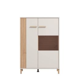 Vitrina Baja en Melamina Color Cashmere y Roble Artisan 2 Puertas Medidas 85,5x40x122,5 cm