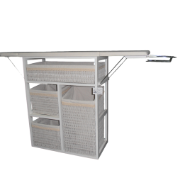 Mueble de plancha Lisboa color blanco con 4 cajones de almacenamiento y ruedas