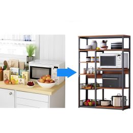 Estantería de Cocina, Estante Abierto de Pie 2 Mallas metálicas y múltiples Estantes 80x30x142cm, Color Negro y Madera