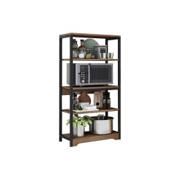 Estantería de Cocina Con Marco de Metal Negro, Estante Industrial para microondas 60x30x126 Cm Color Madera y Negro