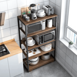 Estantería de Cocina Con Marco de Metal Negro, Estante Industrial para microondas 60x30x126 Cm Color Madera y Negro