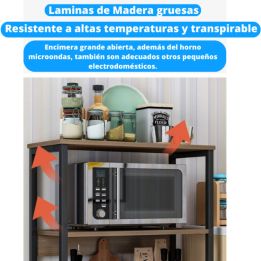 Estantería de Cocina Con Marco de Metal Negro, Estante Industrial para microondas 60x30x126 Cm Color Madera y Negro