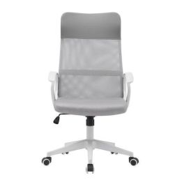 Silla de Oficina Ergonómica con Respaldo en PU Gris y Tejido 3D Gris, Reposacabezas Ajustable- Medidas 57,5x54x104-114 cm