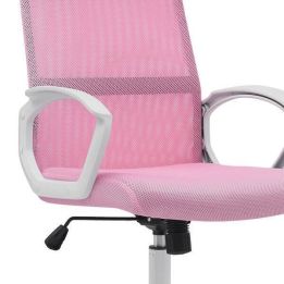 Silla de Oficina Ergonómica con Respaldo en PU Rosa y Tejido 3D Rosa, Reposacabezas Ajustable - Medidas 57,5x54x104-114 cm