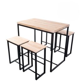 Conjunto de Mesa y 4 Taburetes con Estructura Metálica, Tapa y Asientos en MDF Roble - Mesa 100x60x86 cm, Taburete 43x30x60 cm