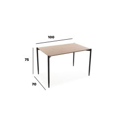 Conjunto de Mesa y 4 Sillas con Estructura Metálica Negra , Asiento en Tela Beige - Mesa 100x70x75 cm, Silla 40x44x80 cm