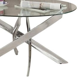 Mesa de Centro Redonda con Tapa de Cristal 8 mm y Patas Metálicas Cruzadas en Acabado Cromo - Mueble Moderno - Medidas 80x40 cm