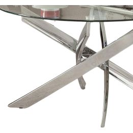 Mesa de Centro Redonda con Tapa de Cristal 8 mm y Patas Metálicas Cruzadas en Acabado Cromo - Mueble Moderno - Medidas 80x40 cm