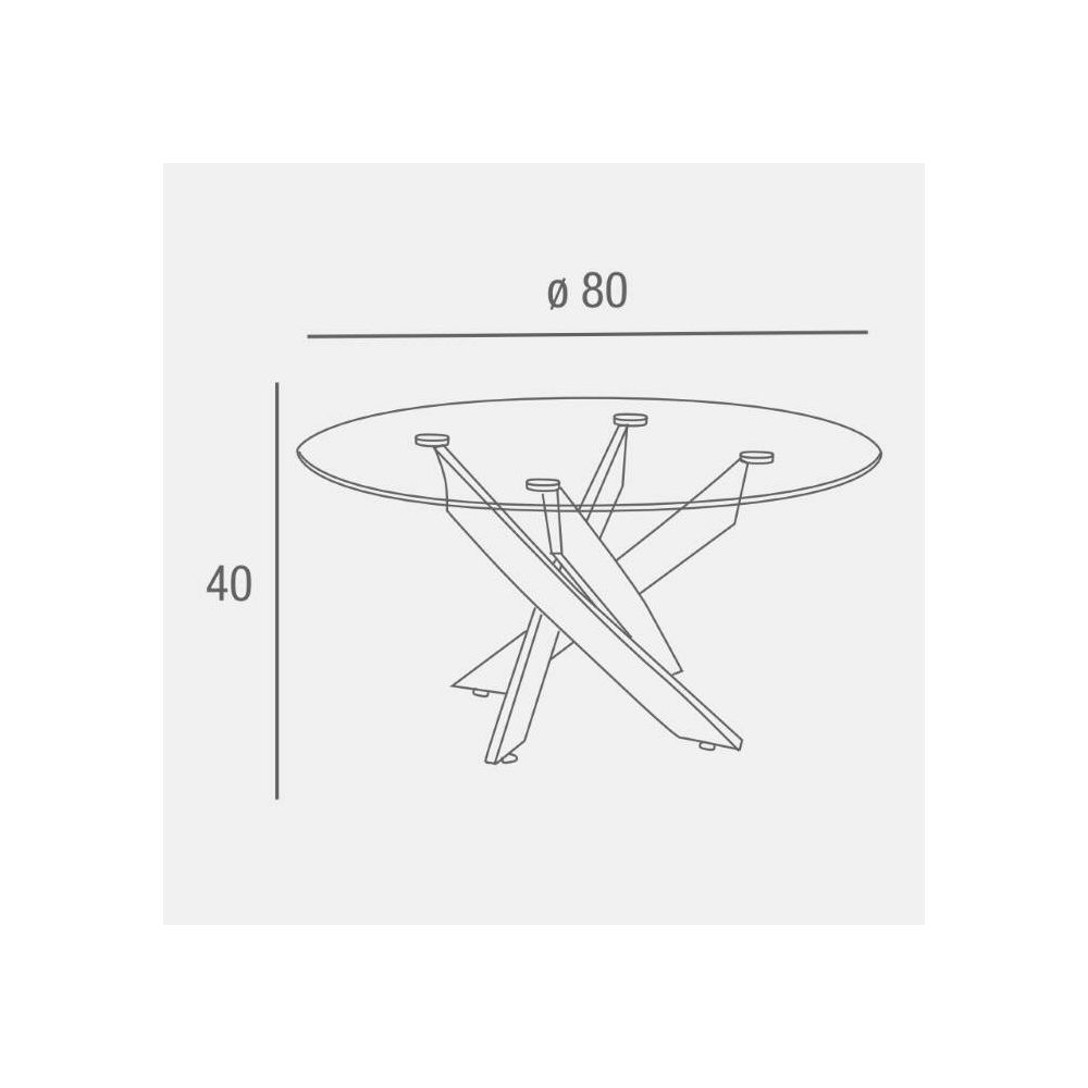 Mesa de Centro Redonda con Tapa de Cristal 8 mm y Patas Metálicas Cruzadas en Acabado Cromo - Mueble Moderno - Medidas 80x40 cm