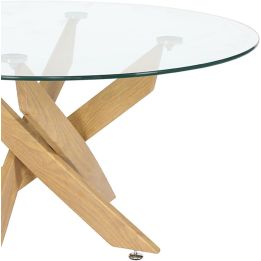 Mesa de Centro Redonda con Tapa de Cristal 8 mm y Patas Metálicas en Acabado Madera - Medidas 80x40 cm