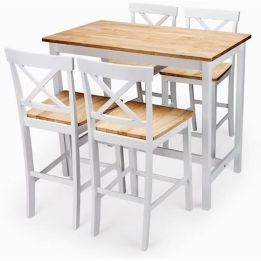 Mesa Alta de Madera Lacada en Blanco Mate con Tapa en Color Roble - Medidas 108x60x91 cm