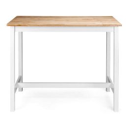 Mesa Alta de Madera Lacada en Blanco Mate con Tapa en Color Roble - Medidas 108x60x91 cm