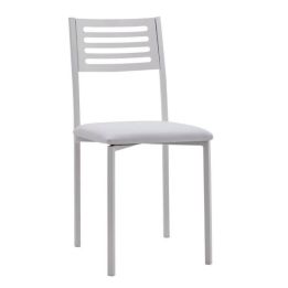 Juego de 4 Sillas de Cocina con Estructura y Patas Metálicas Blancas, Asiento Tapizado en PVC Blanco - Medidas 38,5x48,86 cm