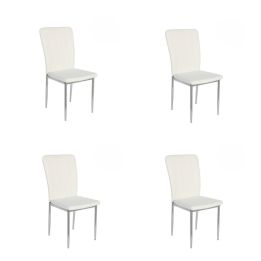 6 Sillas de Comedor con Relleno de Espuma, Tapizado en Símil Piel Blanco y Patas Metálicas Cromadas - Medidas 44x91,5x47 cm