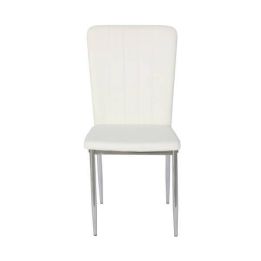 6 Sillas de Comedor con Relleno de Espuma, Tapizado en Símil Piel Blanco y Patas Metálicas Cromadas - Medidas 44x91,5x47 cm
