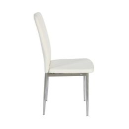 6 Sillas de Comedor con Relleno de Espuma, Tapizado en Símil Piel Blanco y Patas Metálicas Cromadas - Medidas 44x91,5x47 cm