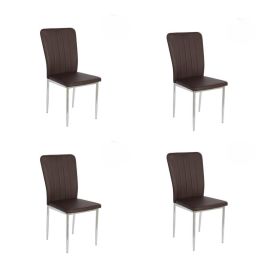 6 Sillas de Comedor con Relleno de Espuma, Tapizado en Símil Piel Chocolate y Patas Metálicas Cromadas - Medidas 44x91,5x47 cm
