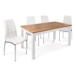 Juego de 4 Sillas Tapizadas en Símil Piel Blanco con Patas Cromadas, Asiento y Respaldo Ergonómicos- Medidas 43x63x97 cm