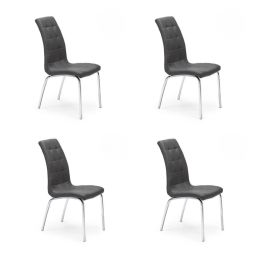 Juego de 4 Sillas Tapizadas en Símil Piel Gris Oscuro con Patas Cromadas, Asiento y Respaldo Ergonómicos- Medidas 43x63x97 cm