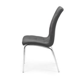 Juego de 4 Sillas Tapizadas en Símil Piel Gris Oscuro con Patas Cromadas, Asiento y Respaldo Ergonómicos- Medidas 43x63x97 cm