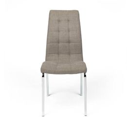 Juego de 4 Sillas Tapizadas en Símil Piel Marrón con Patas Cromadas, Asiento y Respaldo Ergonómicos- Medidas 43x63x97 cm