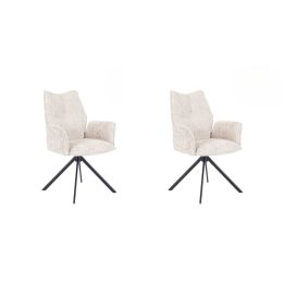 Juego de 2 Sillas con Brazos Tapizadas en Tela Beige y Patas en Acabado Negro, Mecanismo Giratorio 180º-  Medidas 63x62x93 cm