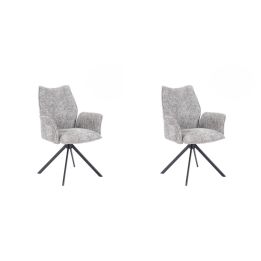 Juego de 2 Sillas con Brazos Tapizadas en Tela Gris y Patas en Acabado Negro, Mecanismo Giratorio 180º-  Medidas 63x62x93 cm