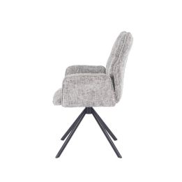 Juego de 2 Sillas con Brazos Tapizadas en Tela Gris y Patas en Acabado Negro, Mecanismo Giratorio 180º-  Medidas 63x62x93 cm