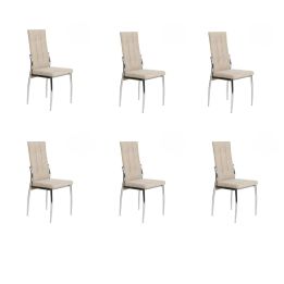 6 Sillas Tapizadas en Tela Beige con Asiento y Respaldo Acolchados, Patas Cromadas - Medidas 45x46x100 cm