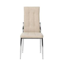 6 Sillas Tapizadas en Tela Beige con Asiento y Respaldo Acolchados, Patas Cromadas - Medidas 45x46x100 cm