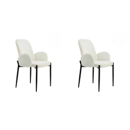 Juego de 2 Sillas con Brazos Tapizadas en Tela Blanca y Patas Metálicas Negras - Medidas 60x57x88 cm