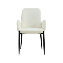 Juego de 2 Sillas con Brazos Tapizadas en Tela Blanca y Patas Metálicas Negras - Medidas 60x57x88 cm