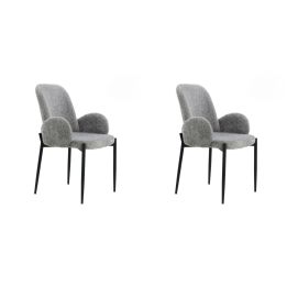 Juego de 2 Sillas con Brazos Tapizadas en Tela Gris y Patas Metálicas Negras - Medidas 60x57x88 cm