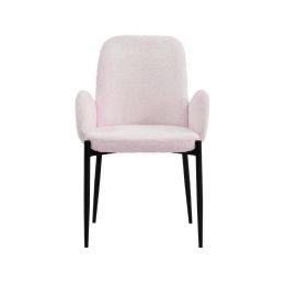 Juego de 2 Sillas con Brazos Tapizadas en Tela Rosa y Patas Metálicas Negras - Medidas 60x57x88 cm