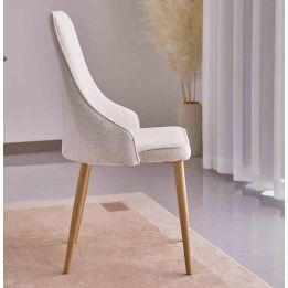 Juego de 4 Sillas Tapizadas en Tela Beige Repelente al Agua con Patas Metálicas en Acabado Madera - Medidas 96x56x40 cm