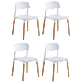Pack de 4 Sillas Blancas con Patas de Madera de Haya, Asiento de Polipropileno,  Altura de 45 cm, Medidas Totales 42.5x48x76 cm