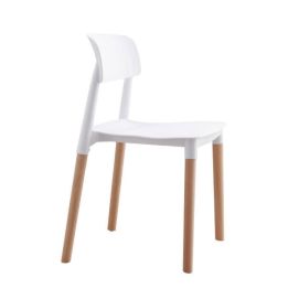 Pack de 4 Sillas Blancas con Patas de Madera de Haya, Asiento de Polipropileno,  Altura de 45 cm, Medidas Totales 42.5x48x76 cm