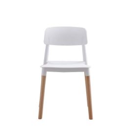 Pack de 4 Sillas Blancas con Patas de Madera de Haya, Asiento de Polipropileno,  Altura de 45 cm, Medidas Totales 42.5x48x76 cm