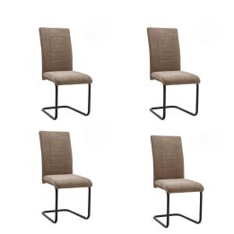 Pack de 4 Sillas de Madera con Relleno de Espuma, Tapizadas en Tela Marron, Patas de Color Negro, Medidas 43x49x102 cm