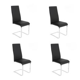 Pack de 4 Sillas Tapizadas en Símil Piel Negra con Pata de Tubo Ovalado en Acabado Cromo, Medidas 46x54x110 cm