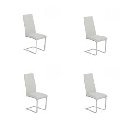 Pack de 4 Sillas Tapizadas en Símil Piel Gris Claro con Pata de Tubo Ovalado en Acabado Cromo, Medidas 46x54x110 cm