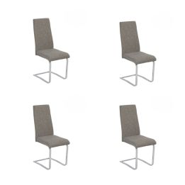 Pack de 4 Sillas Tapizadas en Símil Piel Gris Oscuro con Pata de Tubo Ovalado en Acabado Cromo,Medidas 46x54x110 cm