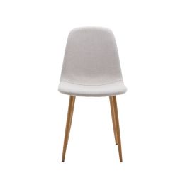 Pack de 4 Sillas con Estructura Tapizada en Tela Beige Claro, Patas Metálicas con Acabado Madera, Medidas 44x53x86 cm