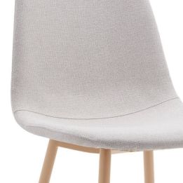 Pack de 4 Sillas con Estructura Tapizada en Tela Beige Claro, Patas Metálicas con Acabado Madera, Medidas 44x53x86 cm