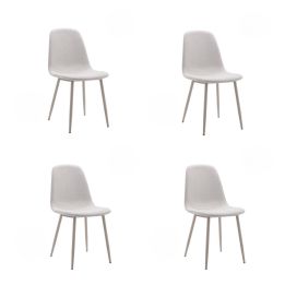 Pack de 4 Sillas con Estructura Tapizada en Tela Beige Claro, Patas Metálicas con Acabado en crema, Medidas 44x53x86 cm