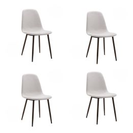 Pack de 4 Sillas con Estructura Tapizada en Tela Beige Claro, Patas Metálicas con Acabado Negro, Medidas 44x53x86 cm